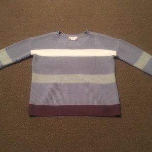 Pink Rose, Striped Sweater. Purple, White, Plum.